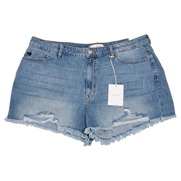 KanCan Denim High-Waisted Distressed Raw Hem Shorts Size 3XL Faded Blue NWT - Picture 1 of 16
